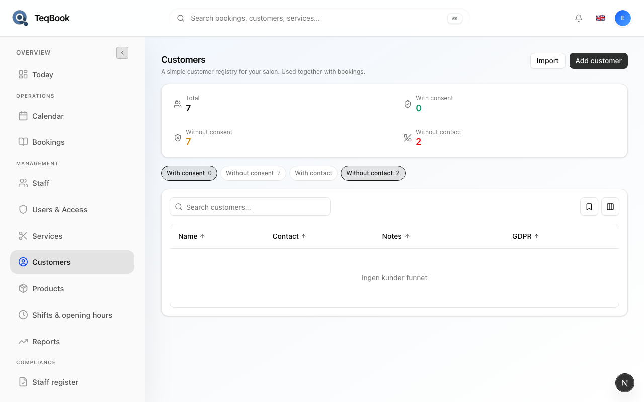Customers list after add dialog