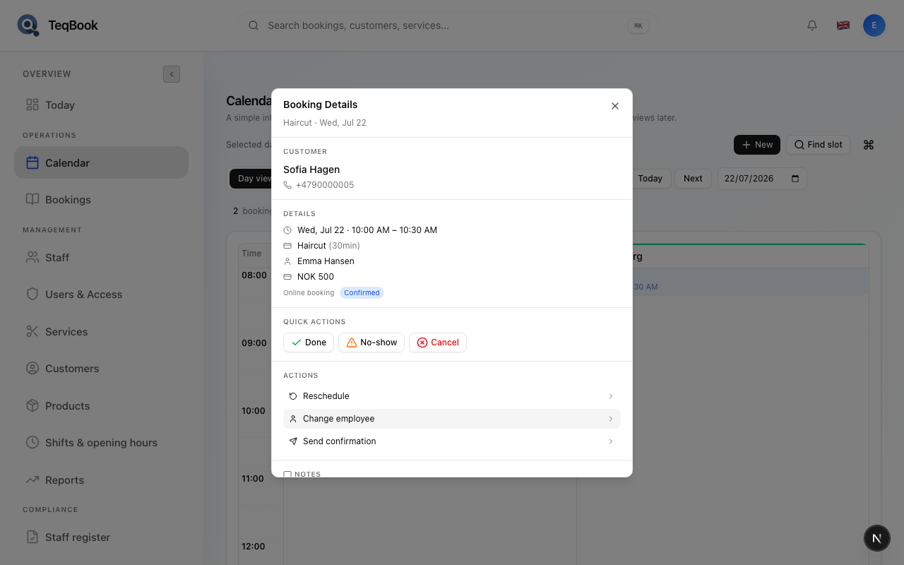 Booking Details with Quick Actions including Cancel