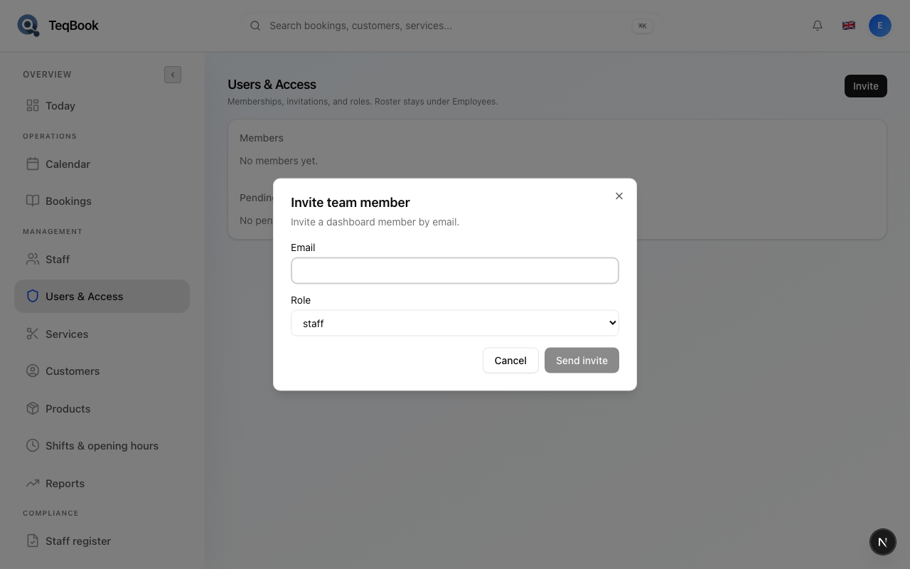 manage users and access screenshot
