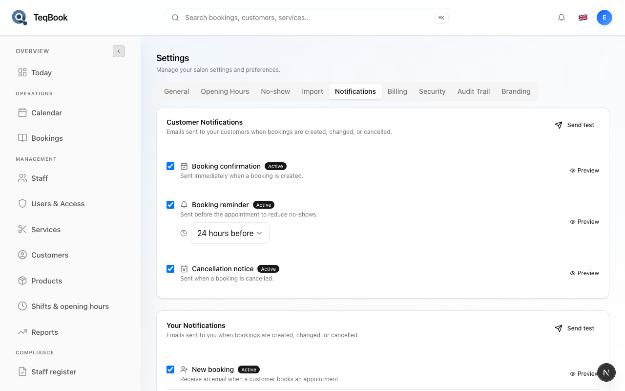 notification test email failed screenshot