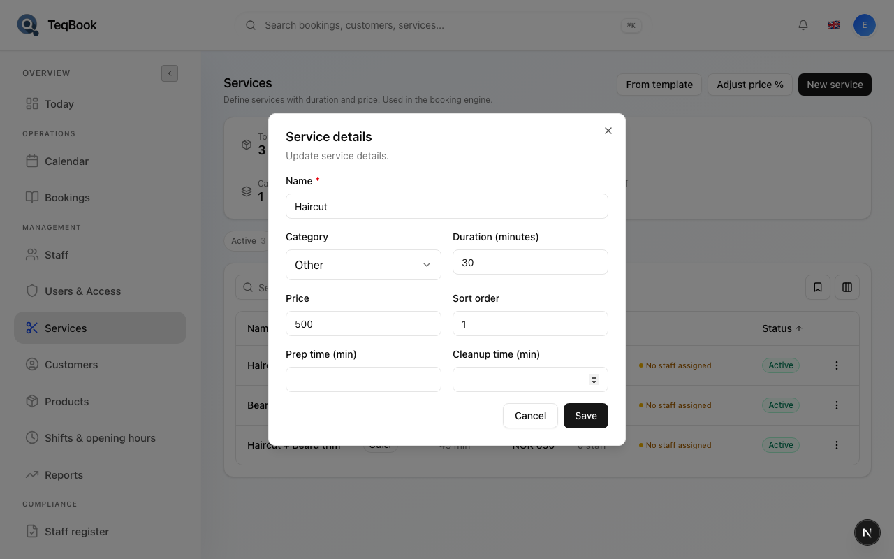 Edit category select on a service